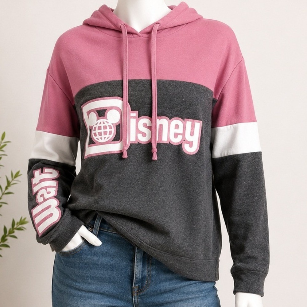 Disney Womens Hoodie Pink Charcoal Colorblock Walt Disney World Small